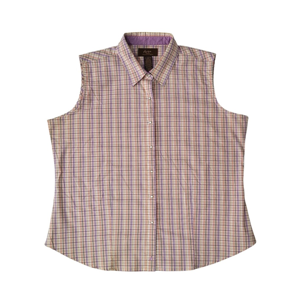Aura Wrangler Women Pearl Snap Shirt XL Purple Plaid‎ Yoke Western Rodeo Cowgirl